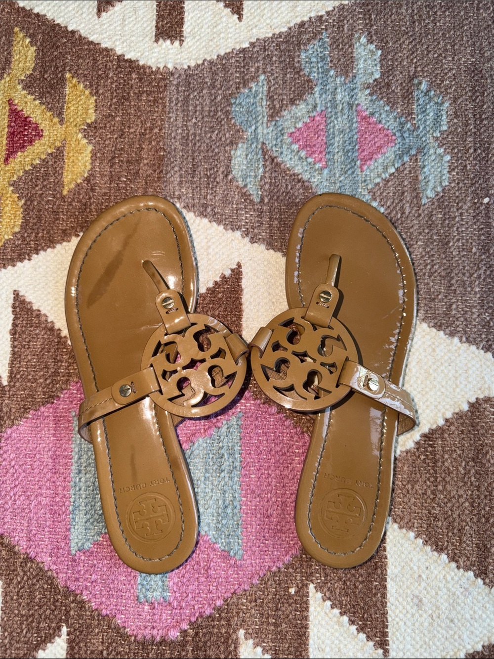 Tory Burch Tan Miller Logo Thong Sandals